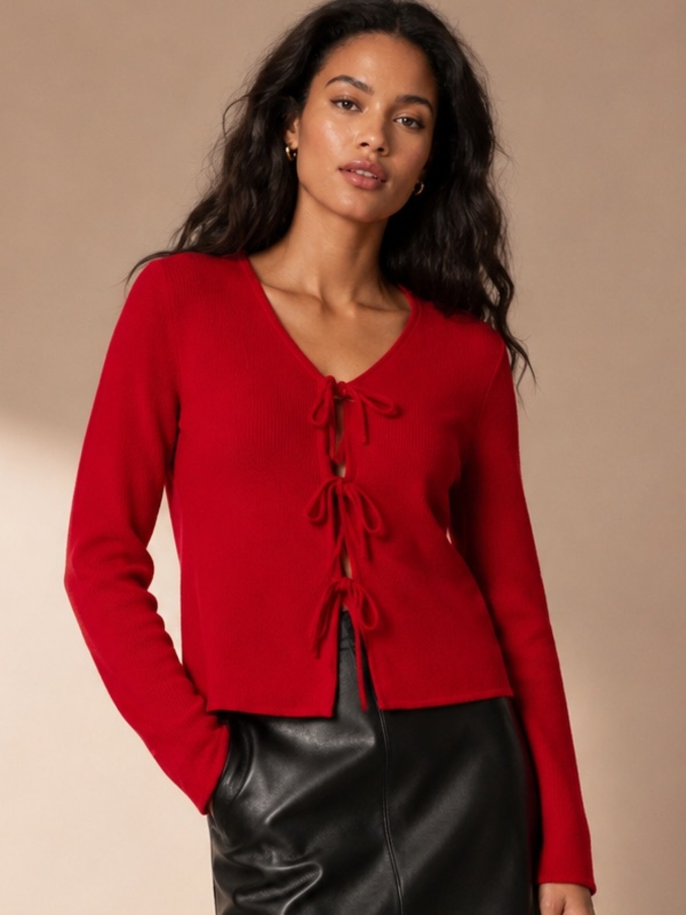 NWT Antonio Melani 100% Cashmere Cardigan M Red Tie Front Sweater